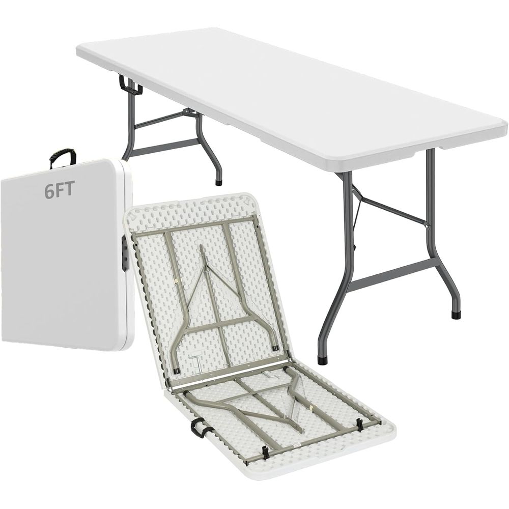 Outdoor Furniture Design - 6ft Portable Folding Table, White Plastic