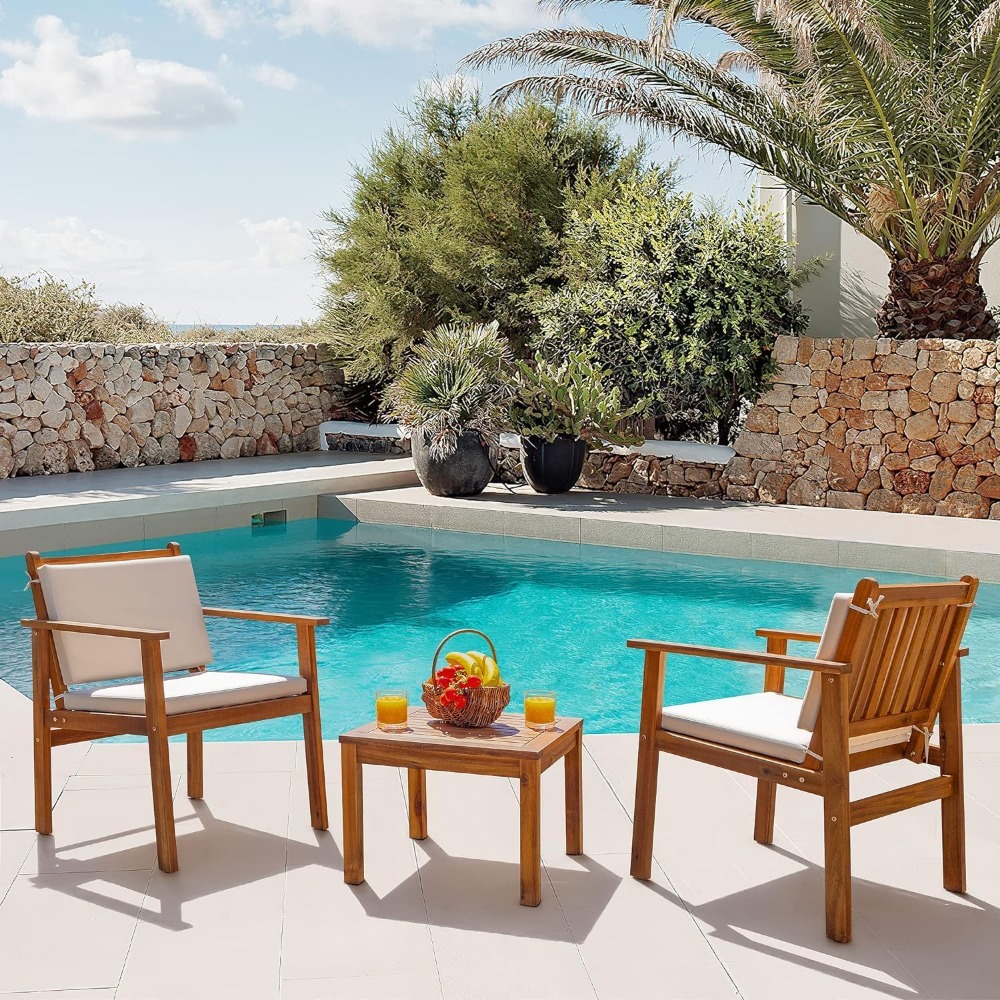Outdoor Furniture Cushions 22 X 22 - Patio Set 3 Piece Acacia Wood